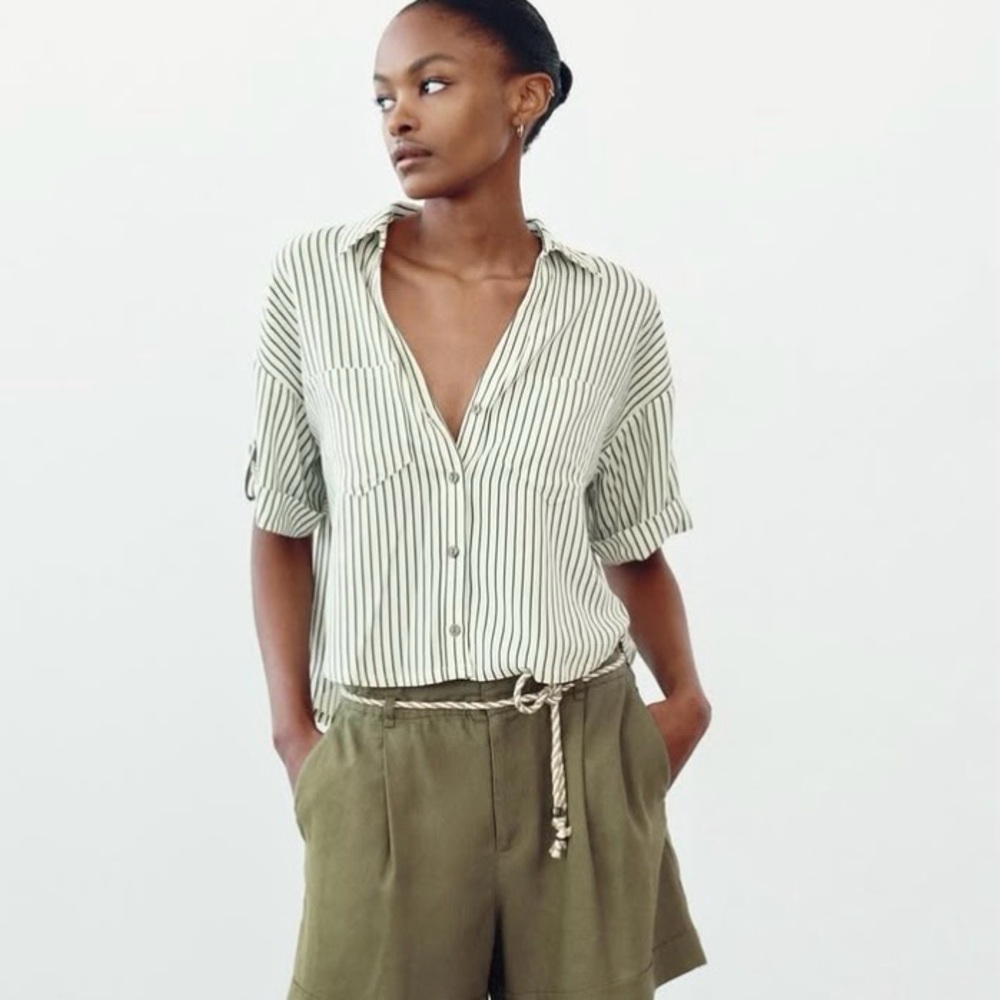 Zara Linen Blend Short Sleeve Shirt